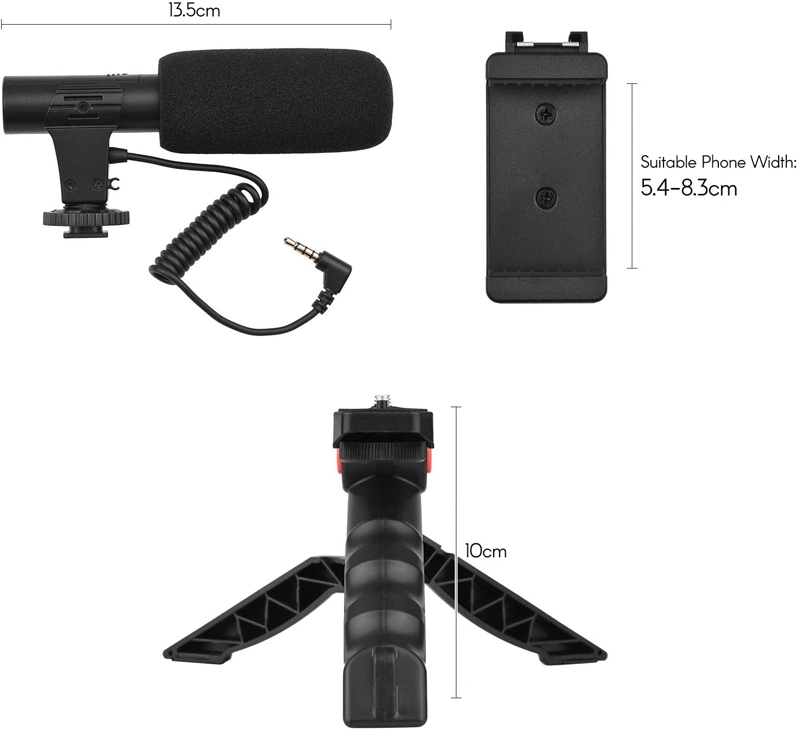 Phone Vlog Video Kit with Table Tripod Phone Holder with Cold Shoe Microphone LED Video Light Remote Shutter
