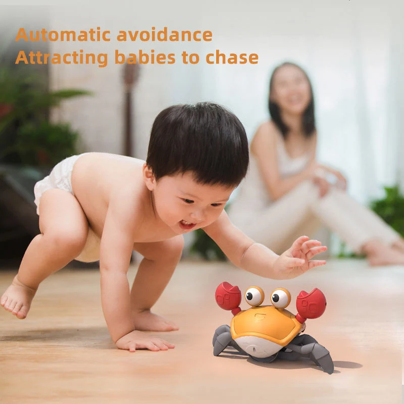 Cute Electric Interactive Walking Moving Baby Infant Animal Sensing Induction Dance Runaway Escape Crawling Crab Toy with Music