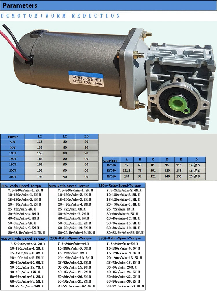 350W 12V 60r/Min 27.8n. M DC Worm Gear Motor