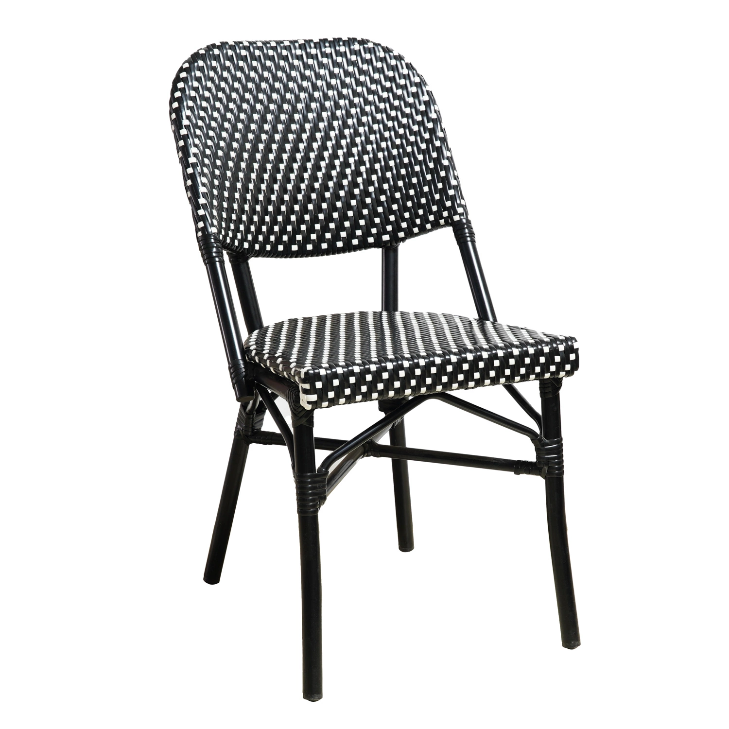 Cafe Cane Schwarz Weiß Moderne Günstige Stacking Rattan Outdoor Französisch Bistrostuhl