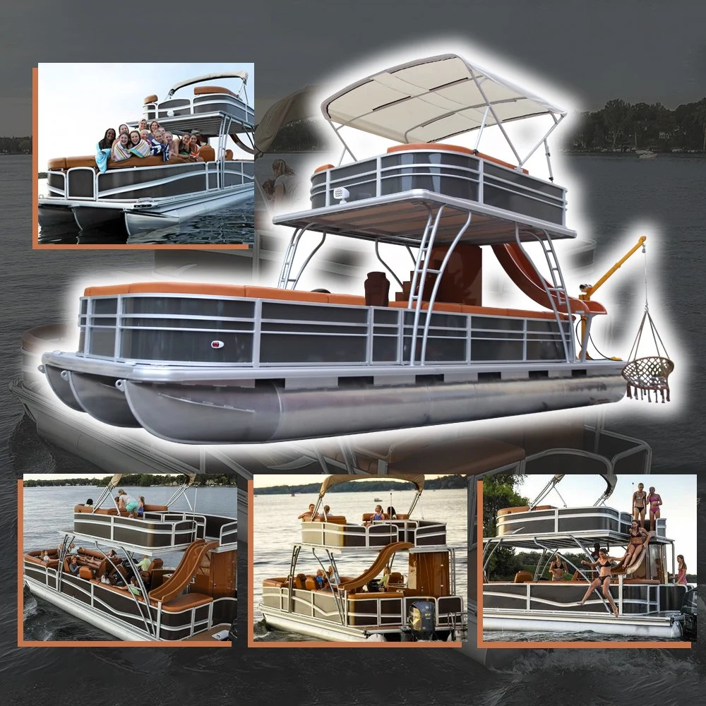 Luxury Offshore Aluminum Electric Party Double Decker Pontoon Motor Boat for Sale with Bathroom