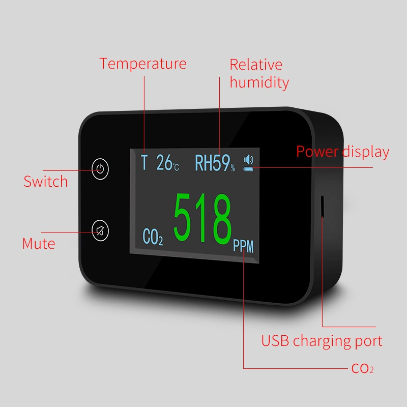 En el interior portátil Mini Concentración de dióxido de carbono de Monitor de la calidad del aire del medidor de CO2