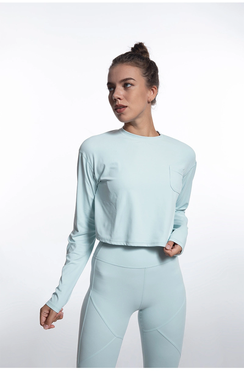 Autumn and Winter Sports T-Shirt Women&prime; S Yoga Clothes Women Round Neck Slim Sports Long-Sleeved Top