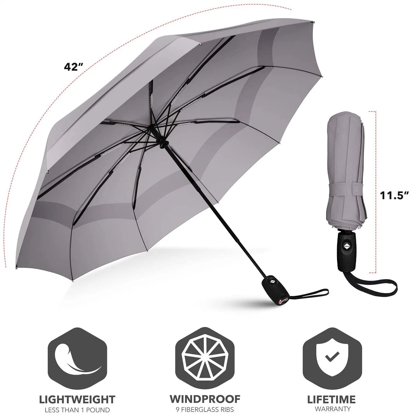 Grey Qaulity Double Layer Strong Windproof Function Travel Fully Automatic Folding Umbrella for Outdoor