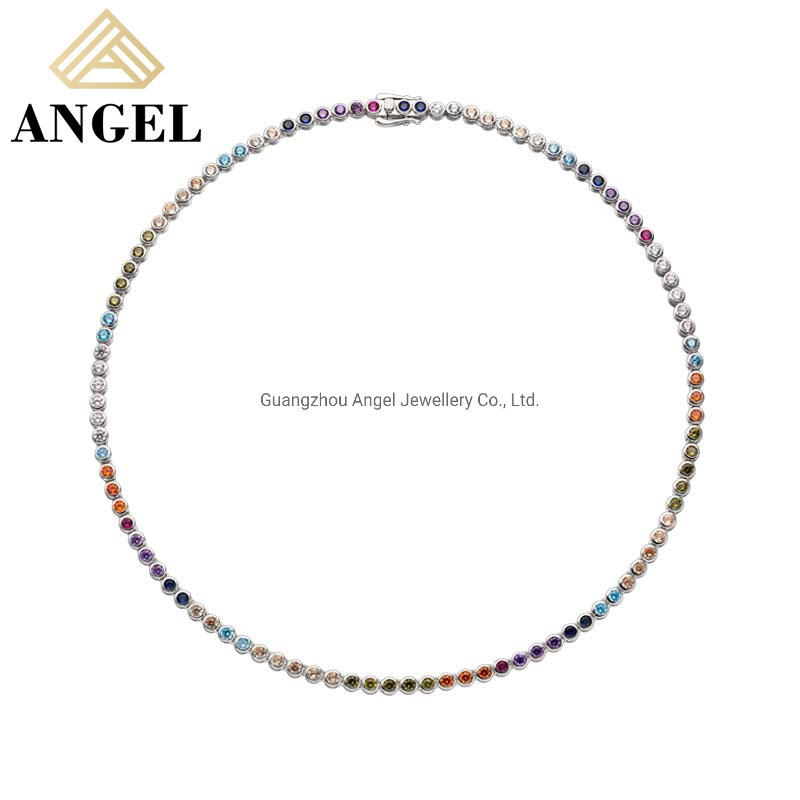 Accessoires en gros Bijoux en argent 925 Arc-en-ciel Cubic Zirconia Pierre précieuse Cristal Pierre Boucle d'oreille pendante élégante Colliers Bijoux fins Bracelets de mode.