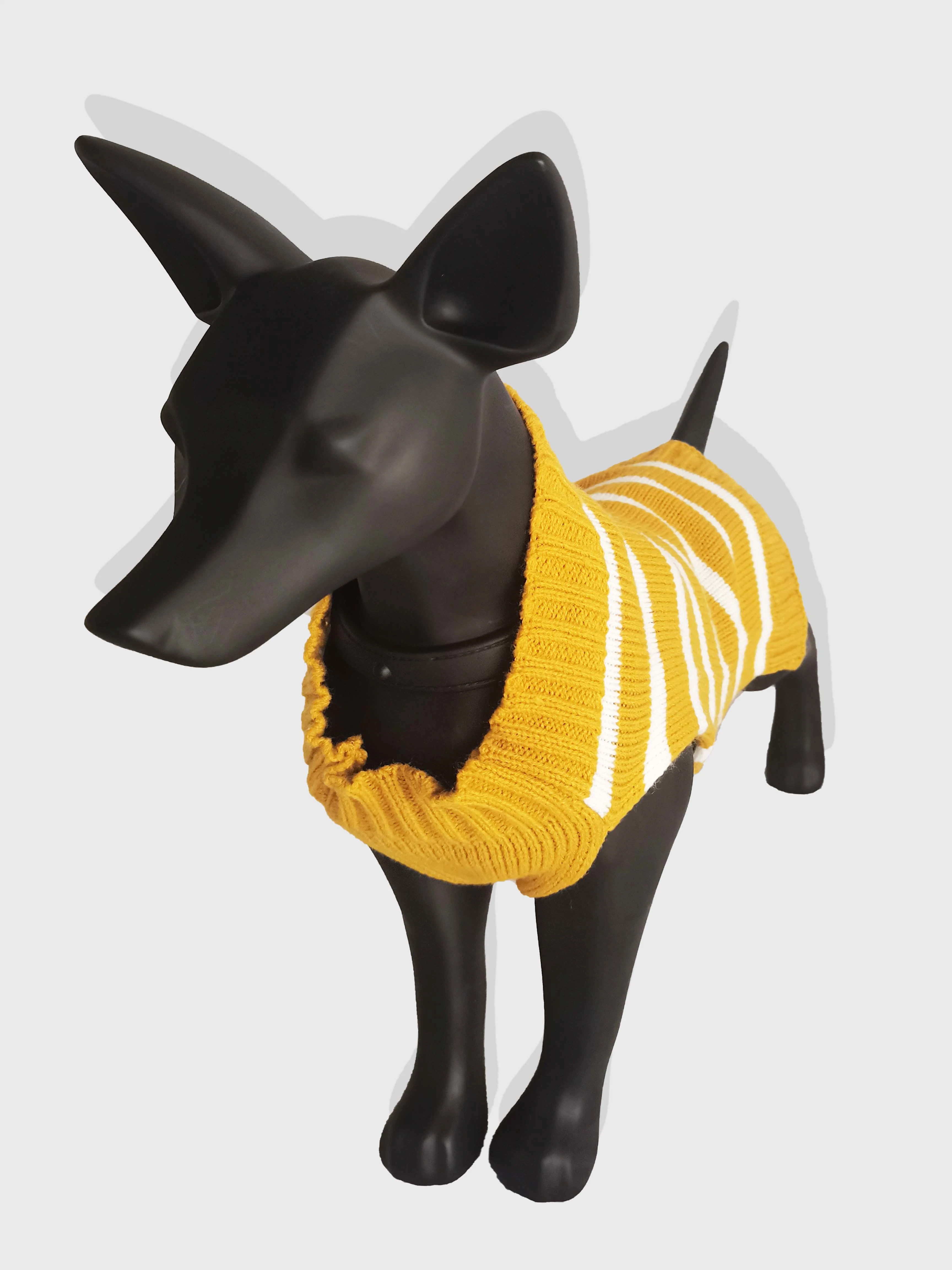 Invierno vacaciones Yellow Stripe Perro fitness Sweater de punto ropa para mascotas