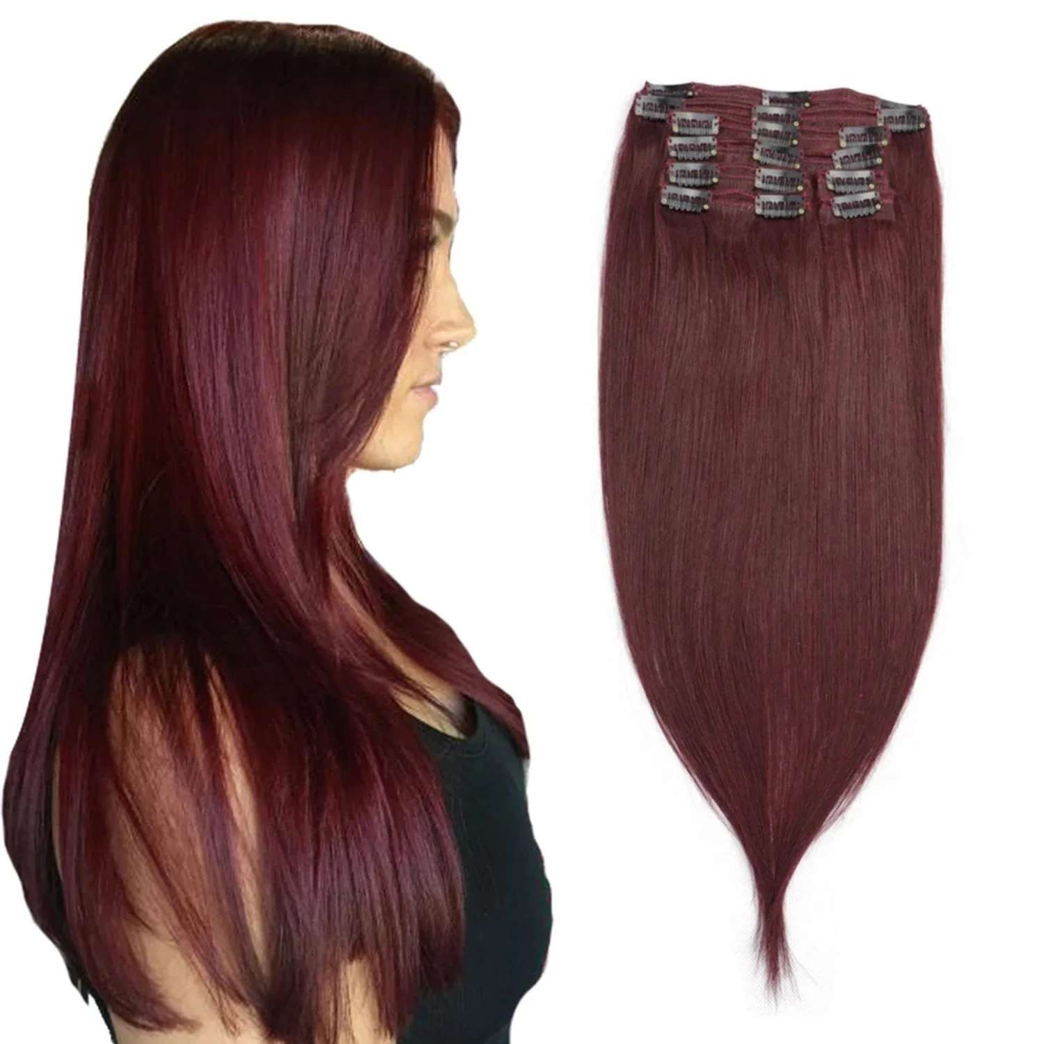 Burgundy 99j# Full Head Brasilianischen Clip in Human Hair Extensions