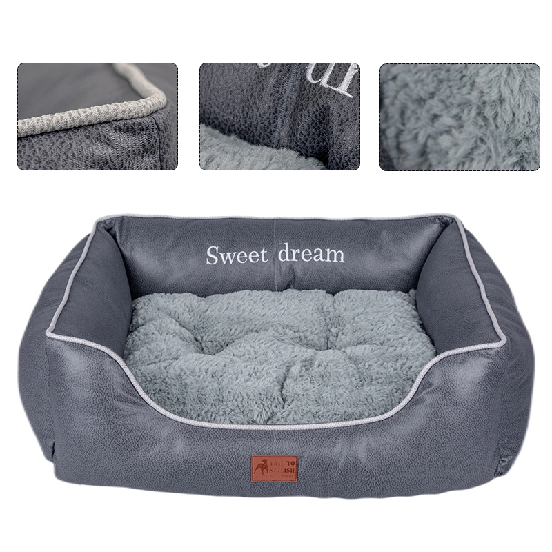 Rena Pet Waterproof Easy Clean Warm Soft Luxury Leathaire Comfortable Sleep Design Durable Rectangle Pet Bed