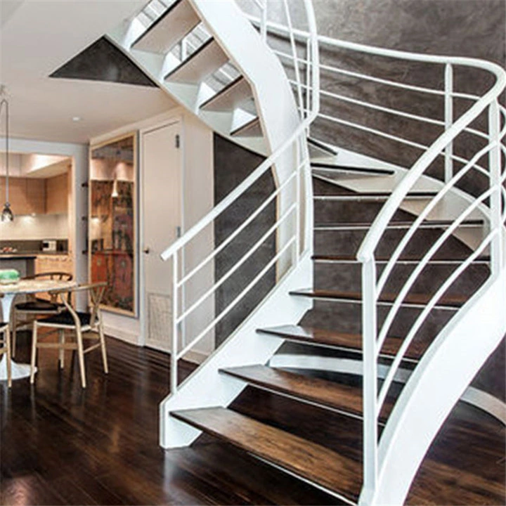 Fashion Wood Treads Stairs Design with Stainless Steel Riser Curved Stair