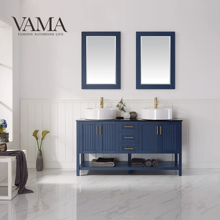 Vama 1500mm Foshan Factory Blue Double Round Sinks Bathroom Vanity Sets 756060b
