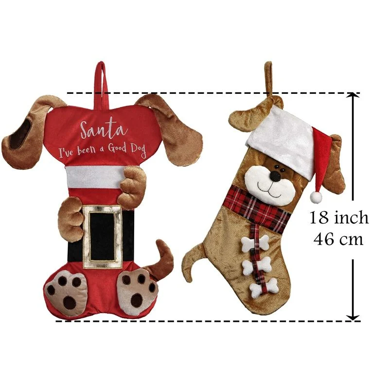 Pet Christmas Stockings Decorations Hanging Ornaments with 3D Doggie Face