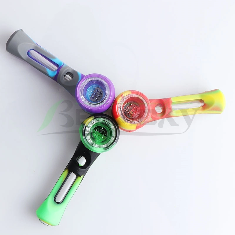 4 Inch Food Grade Silicone Hand Spoon Pipes with Glass Bowl Tobacco for Smoking Accessories Chillums