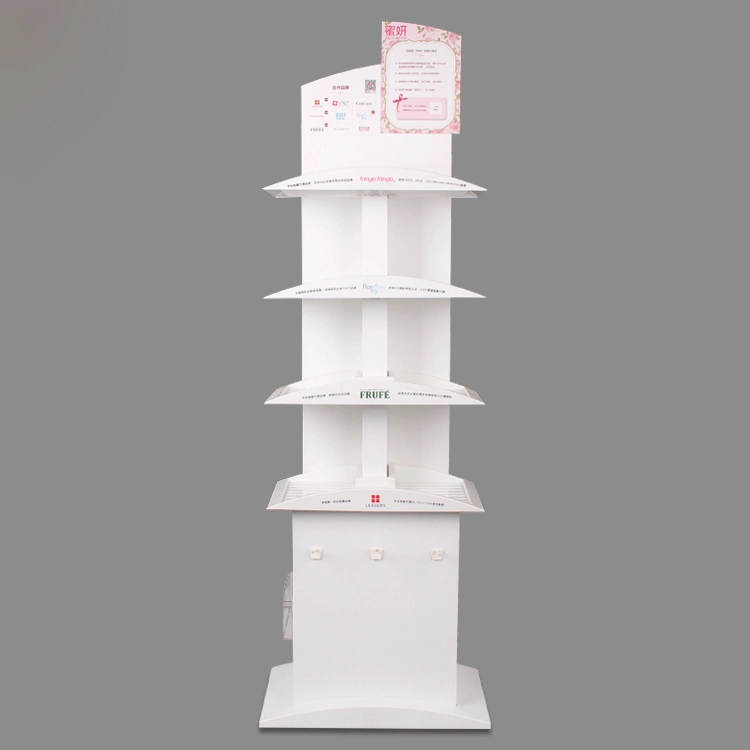 Customized Floor White PVC Cosmetics Display 4 Tiers Display Stand