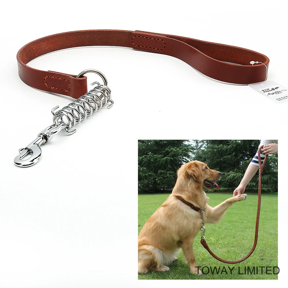 Leather Dog Spring Leash Thick Pet Rope for Large Dogs