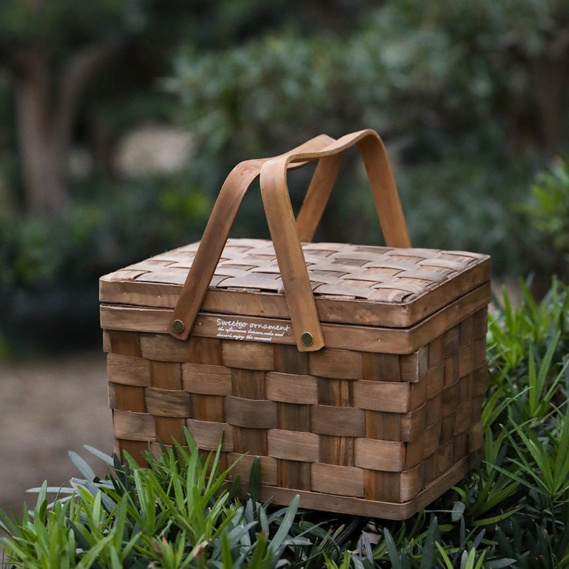 Flower Bread Bamboo Fruit Picnic Woven Food Storage Baskets Rectangular Storage Basket