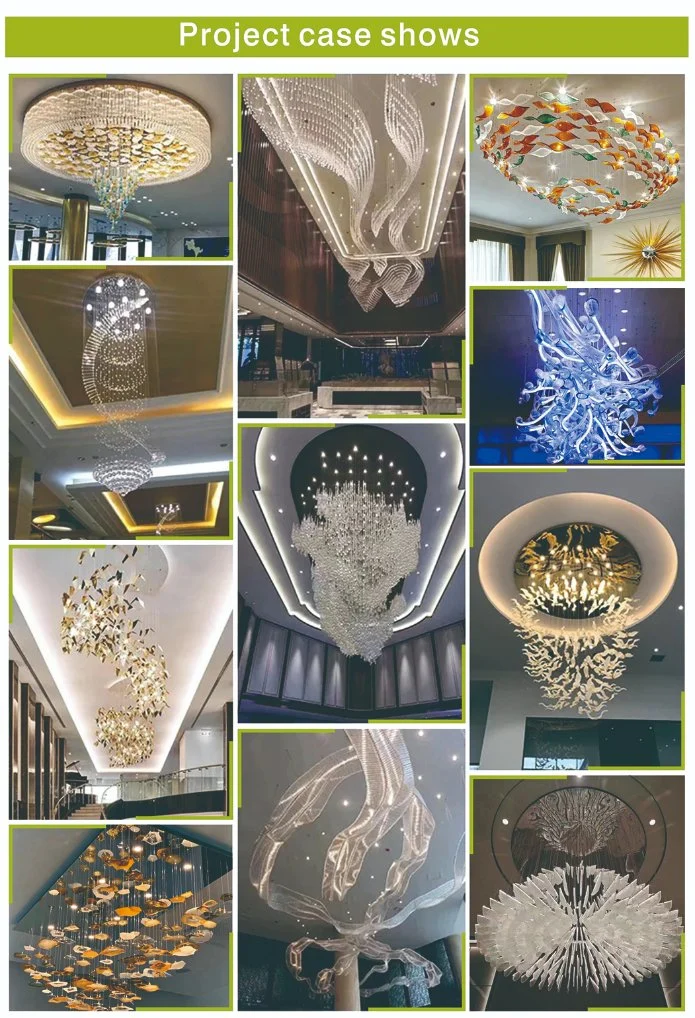 Proyecto de gran araña de cristal de estilo de onda en el interior del rectángulo de LED Lámparas de techo el vestíbulo del Hotel Gran Sala montaje lineal colgante