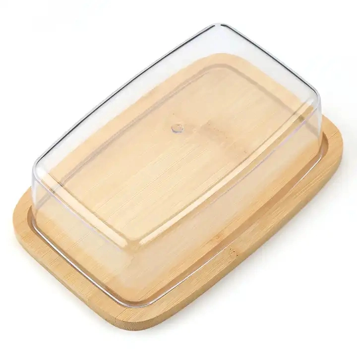 High Borosilicate Glass Butter Dish Box Glass Food Container with Bamboo Lid