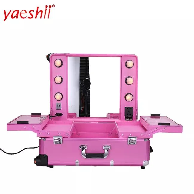 Yaeshii 2 in 1 Beauty Vanity Trolleys Portable Cosmetic Case with Light Mirror