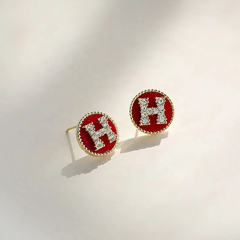 Letter H Zircon Statement Earrings Fashion Party Jewelry for Women Charm Girlfriend Gift