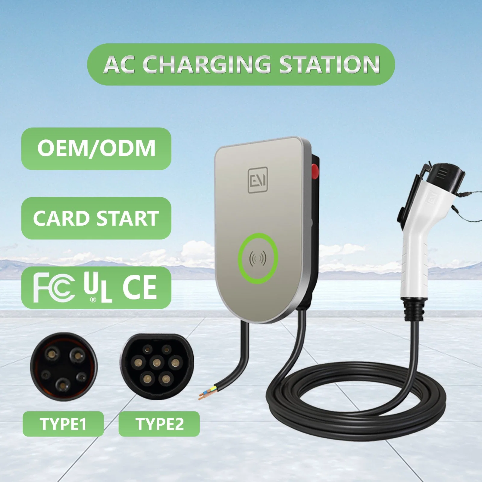 Fase única AC Carregador eléctrico do veículo 7Kw Cartão inteligente do veículo eléctrico da Estação de carregamento de dois anos de garantia