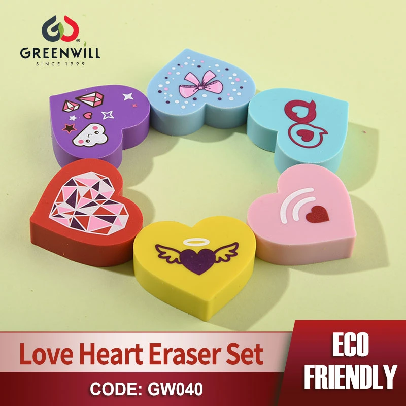 Vente à chaud Fabricant promotion Love Heart Eraser Set (GW040)