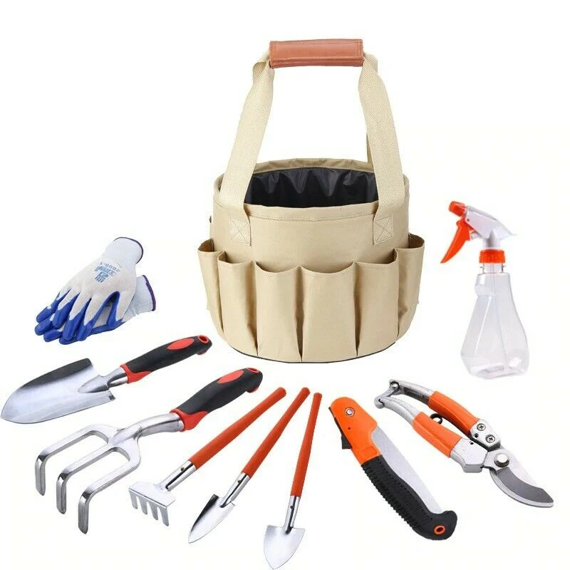 10PCS Garden Tool Set Garden Bag Kits Aluminum Hand Tool Kits with Tote Bag for Gardening Tools