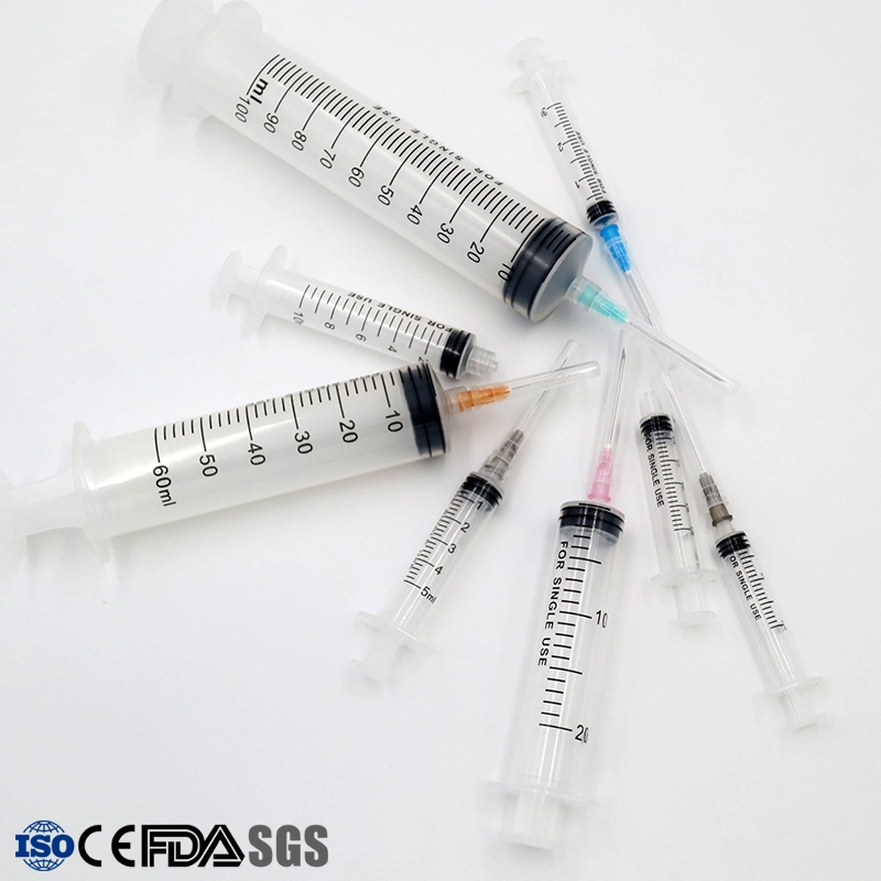 Three or Two Part Disposable Medical Plastic Syringe with Needle