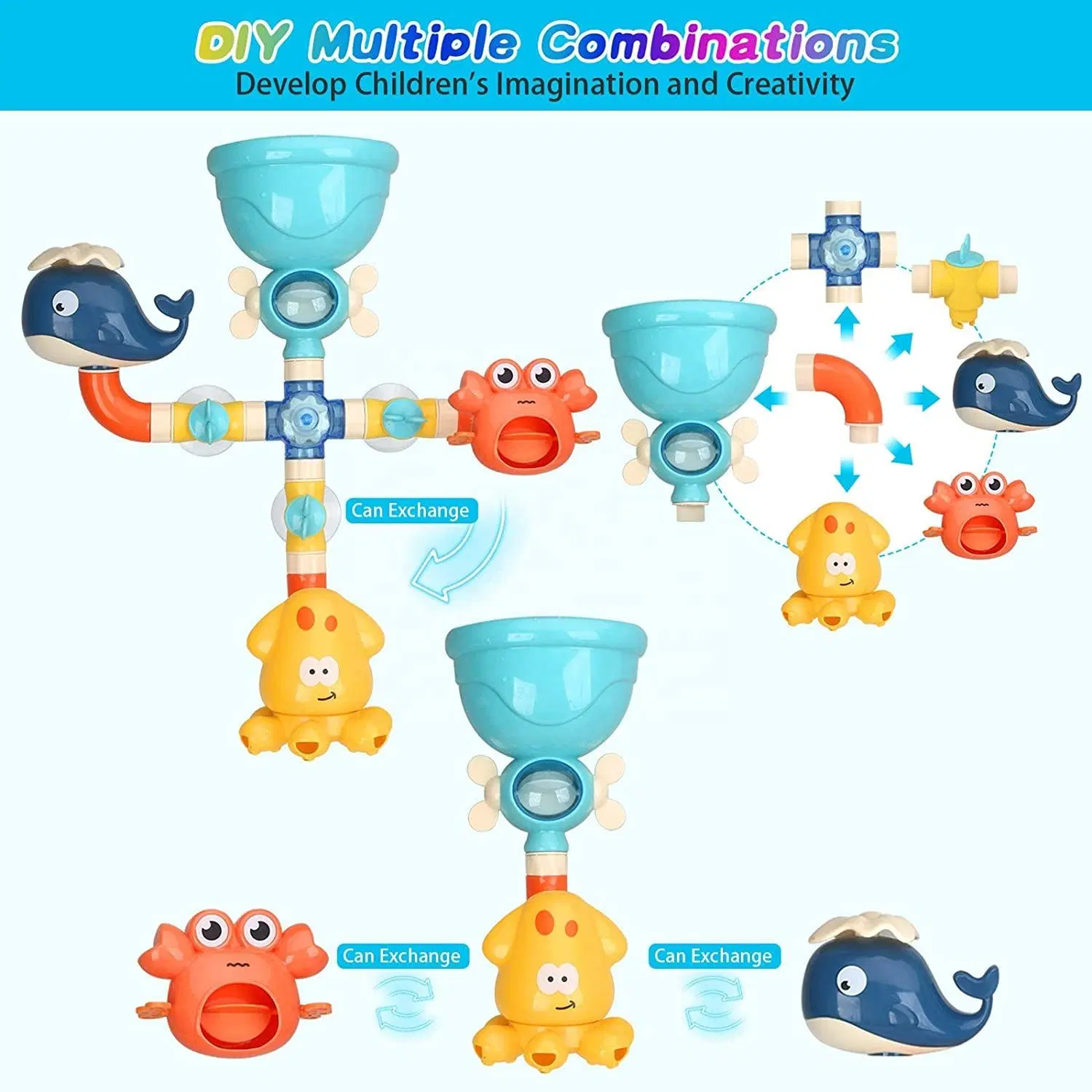 Baby DIY Pipes Tubes Bath Wall Toy Waterfall Fill Spin and Flow Bath Toys Bathtub Toys for 2 3 4 Year Old Kids Fun Birthday Gift