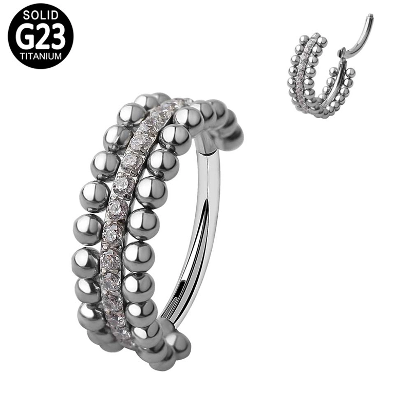 Commerce de gros G23 titane perles double face côté faisant face à CZ pavée Segment articulé Clicker anneaux nez Earring Piercing bijoux