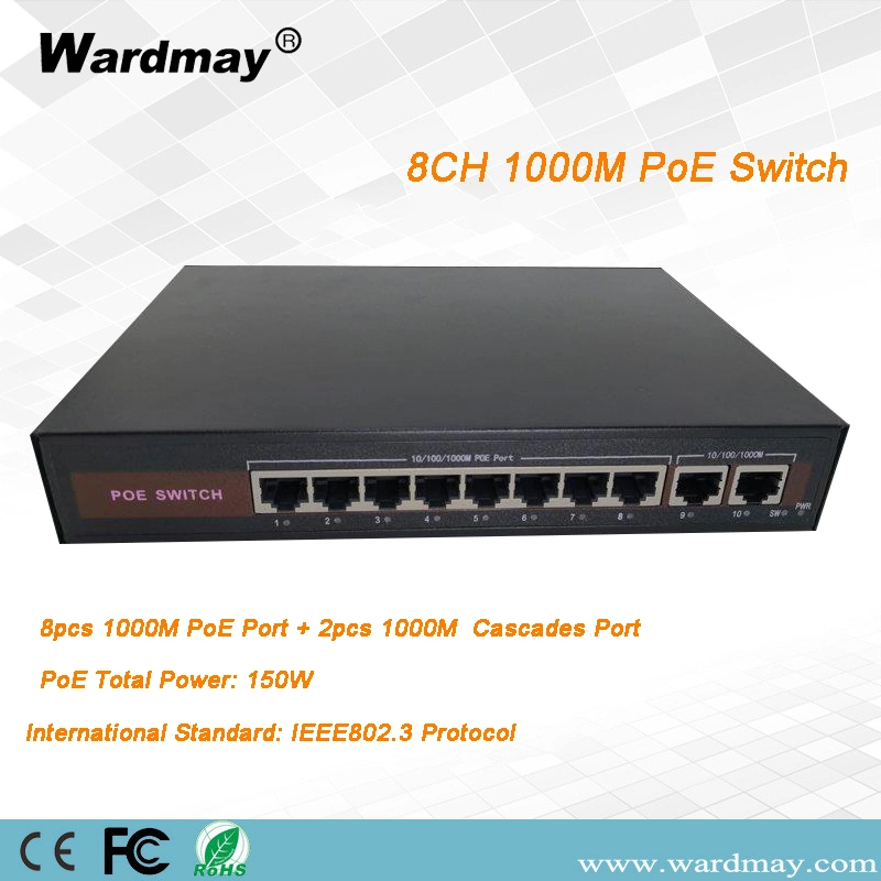 Double Uplink Port 8chs Full 1000Mbps Network Poe Switch