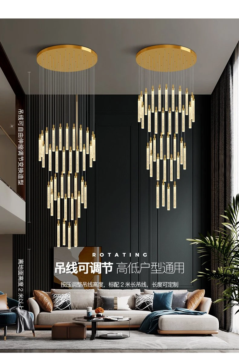 Luxury Modern Chandeliers Lighting for Staircase Hallway Crystal Light Fixture