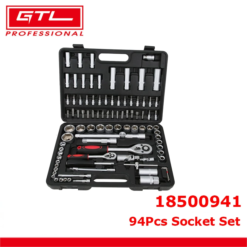 94PCS Hand-Werkzeugsatz 1/4" &amp; 1/2"-Steckschlüsselsatz mit Bits-Satz, Schnellspanner-Ratschenschlüssel - Cr-V Mechaniker-Werkzeugsatz für Heimwerker, Kfz-Reparatur (18500941)