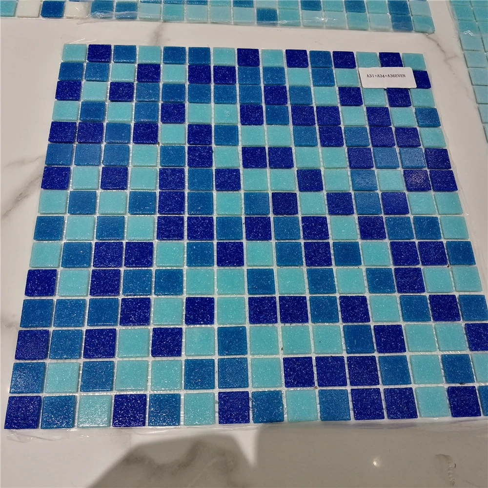 Blue Chips Hot Melting Swimming Pool Bathroom Mosaic Tile Home Decor Building Material Crystal Mosaic Shining Glass Mosaic Tile