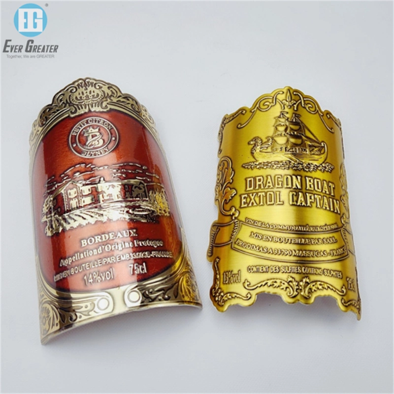 Red Wine Perfume Bottle Printed Aluminum Labels Aluminum Embossed Bottle Label Wine Metal