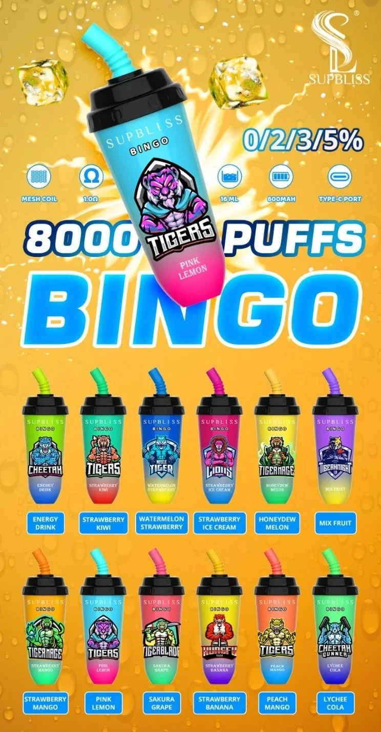 8000 Puffs مصنع بالجملة Eسيجارة راندم سوبليس Bingo 8000 Disposable فابي