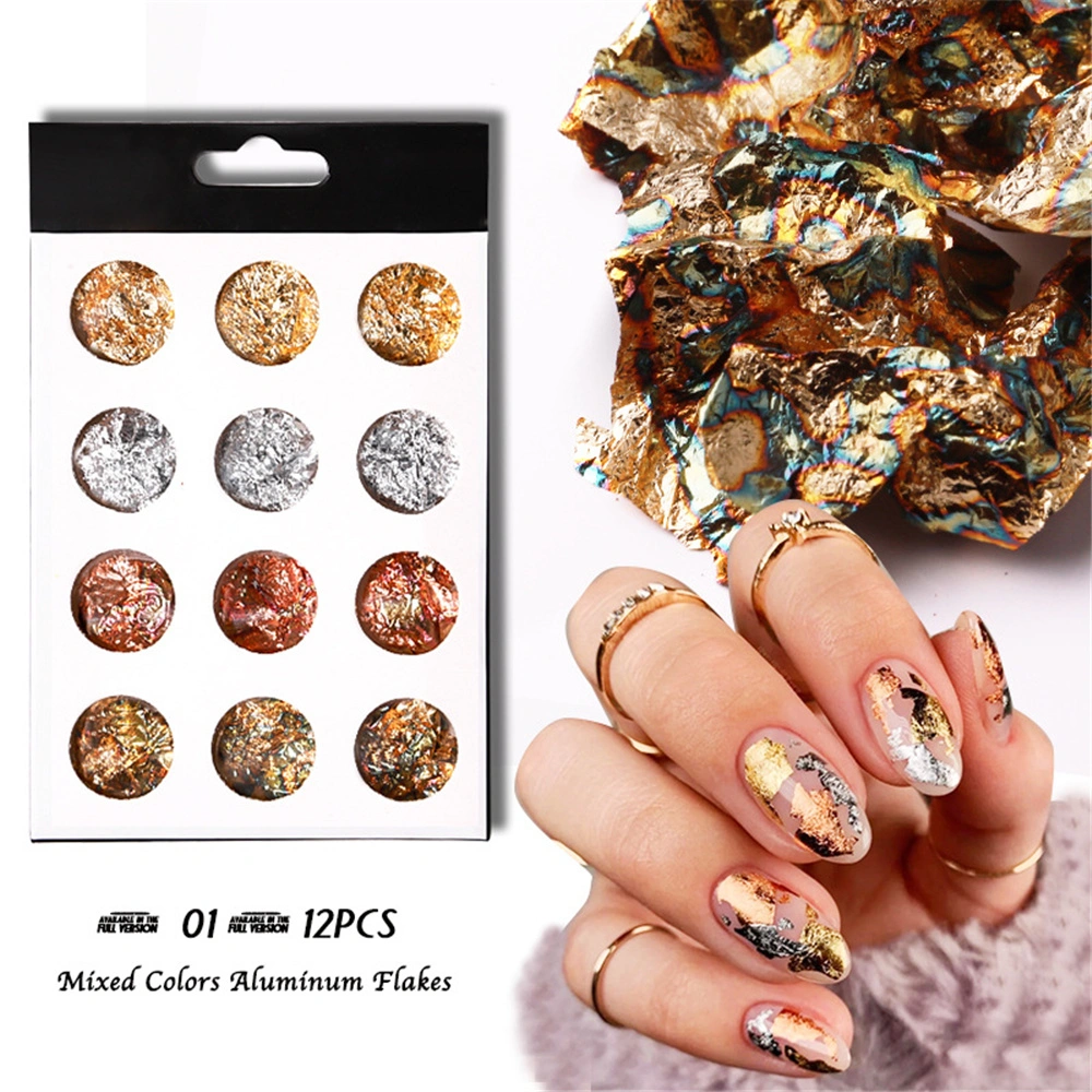 Nail Art Decoration Ultra-Thin Gold Silver Nail Foil Paper 12 Grid 3D Colorful Aluminum Foil Sticker Manicure Decoration Nail Foil