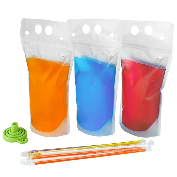 Custom Disposable Beverage Juice Milk Tea Plastic Bag Pouch with Straw