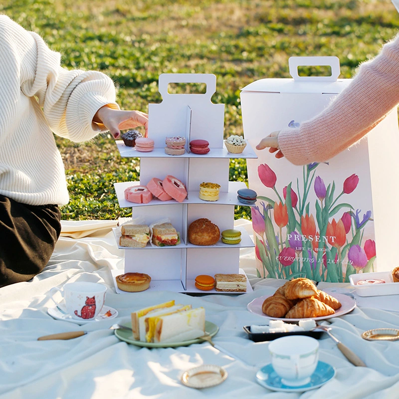 Praça de alta qualidade Cartão Cupcake Bolo de sobremesa de Camada 4 com suporte transparente e tampa do papel para festas de casamento e