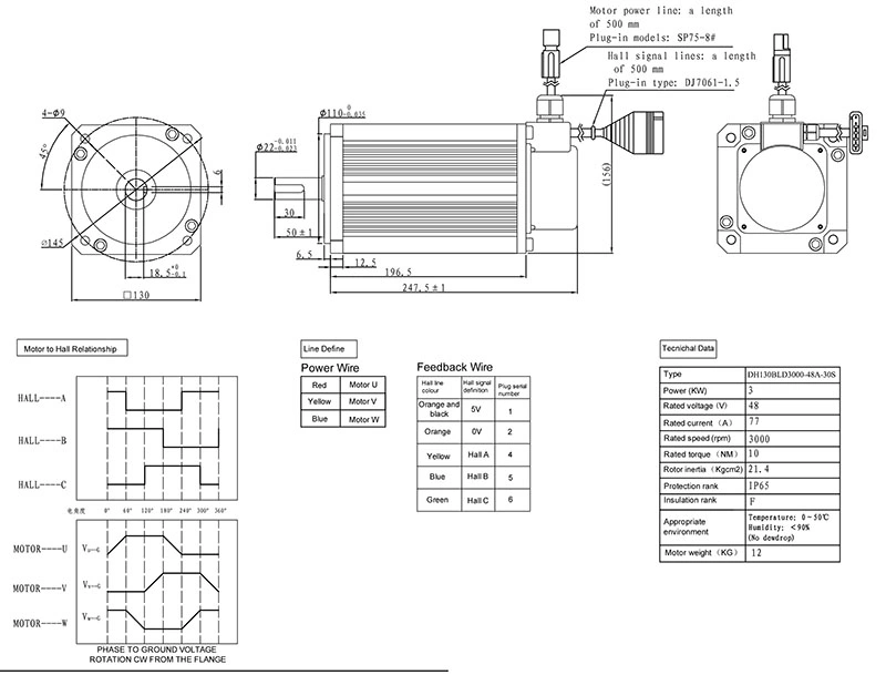 Custom 5 CV 6HP de 3 Kw 48 72 310 V CC 3kw motor dc sin escobillas para el cortacésped