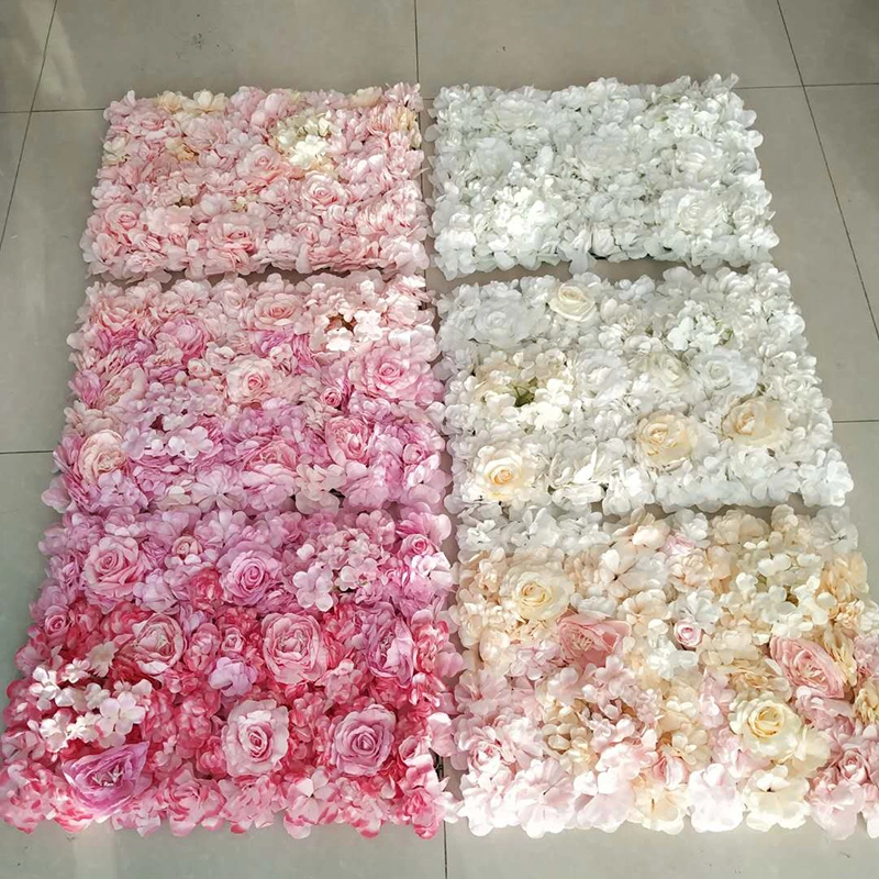 Personalizada de Fábrica OEM parede rosa Branco e Rosa Seda artificial de fundo arranjos de flores