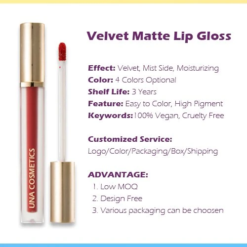 Professional cosméticos maquillaje personalizado del lado de neblina hidratante Velvet Matte Lip Gloss fabricante