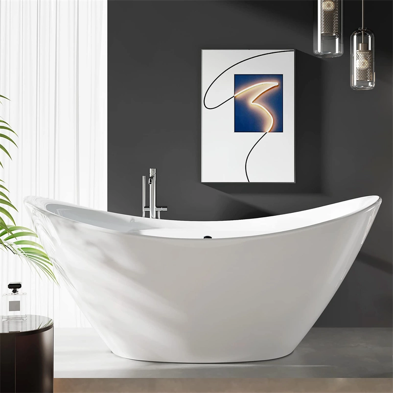 Modern Acrylic Solid Surface Stone Freestanding Bathtub: Elegant Oval Design, Glossy White Finish, First Grade Quality, Free-Stand Bathroom Tub