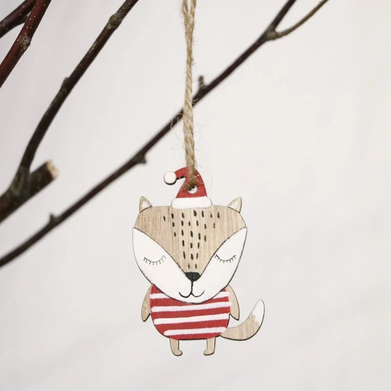 2023 Christmas Decor Crafts Red Fox Wooden Pendants Toy Hanging Decorations