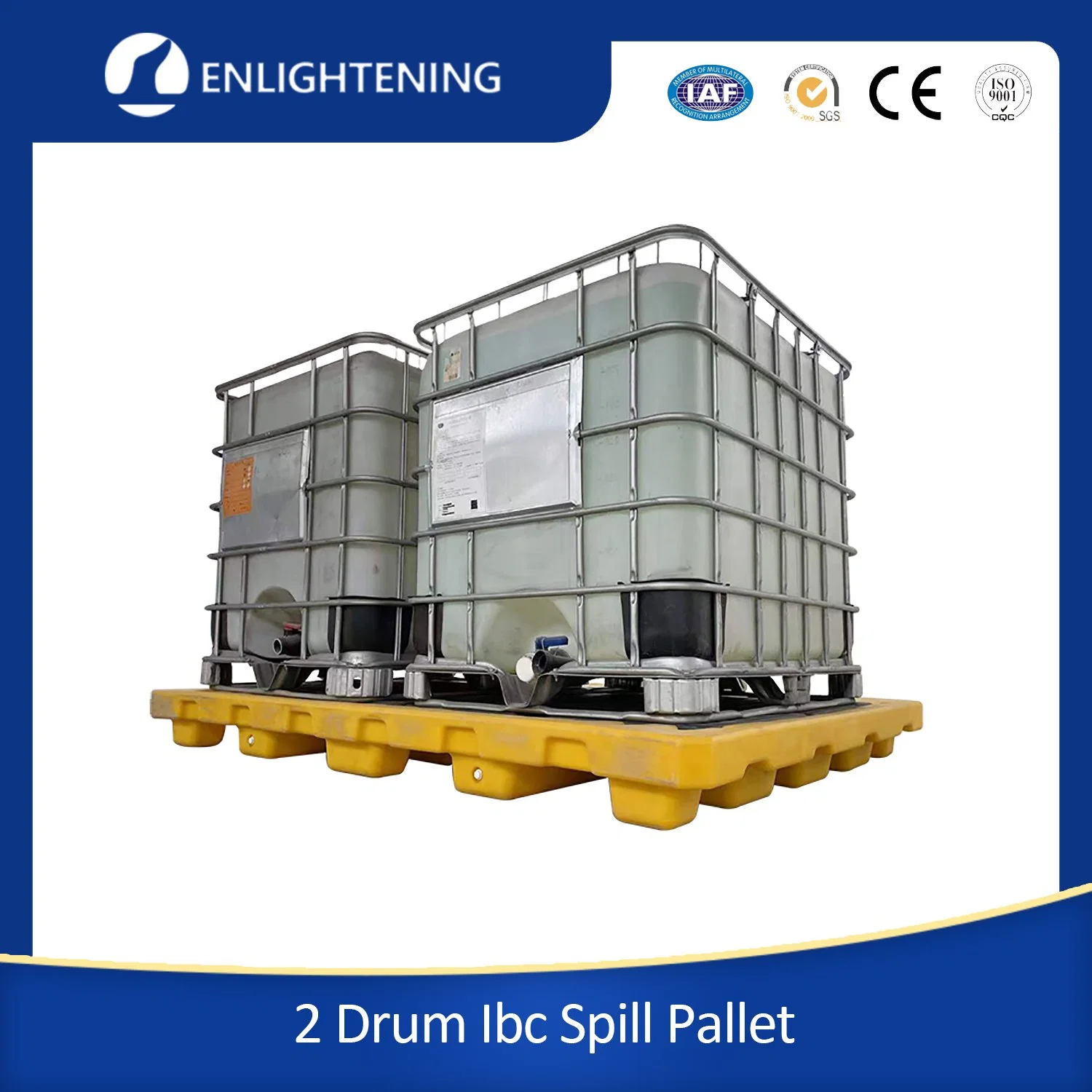 2200X1300X150/500mm High quality/High cost performance  Chemical Industrial Four Way Entry HDPE Plastic 2 Drum Double IBC Bund Spill Pallet