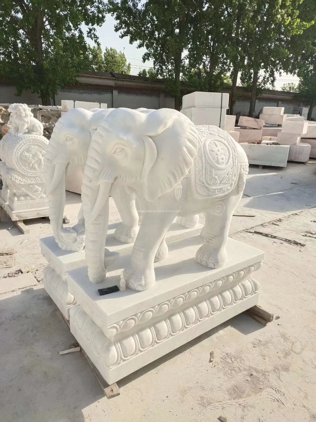 Life-Size Large Animal Marble Statue of Elephant