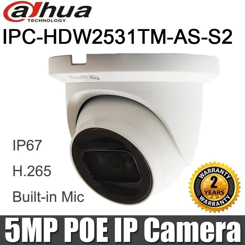 Dahua Ipc-Hdw2531TM-as-S2 5MP Lite IR Fixed-Focal Eyeball Turret Dome Ipc IR Network Camera