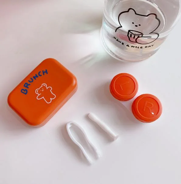 Custom Printed Logo Plastic Mini Cute Contact Lens Kits Case with Tweezer