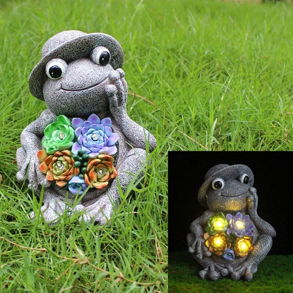 Resin Garden Statues Succulent Frogs Solar Lights Suitable Wyz20047