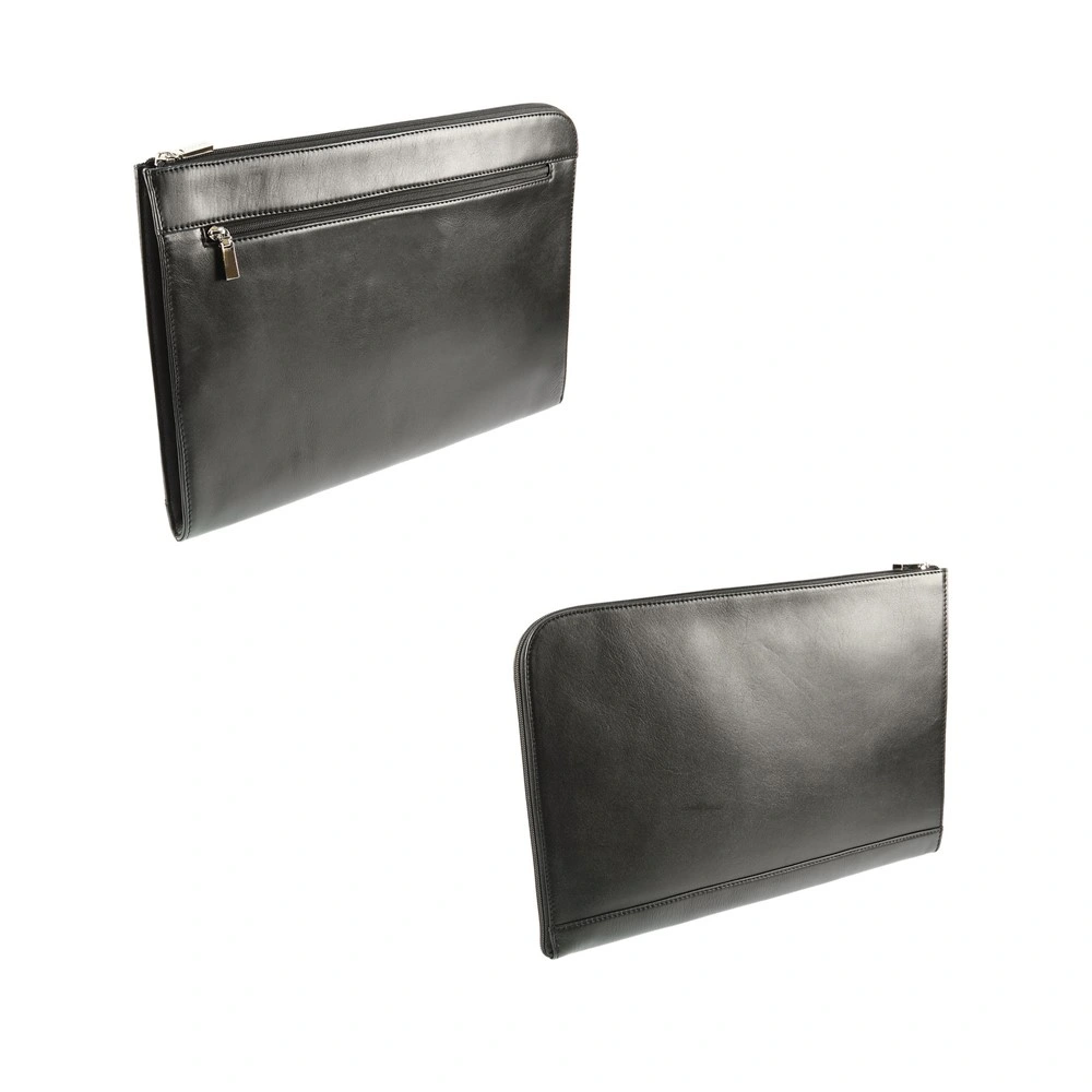 A4 Black Zipper File Folder Leather Document Bag