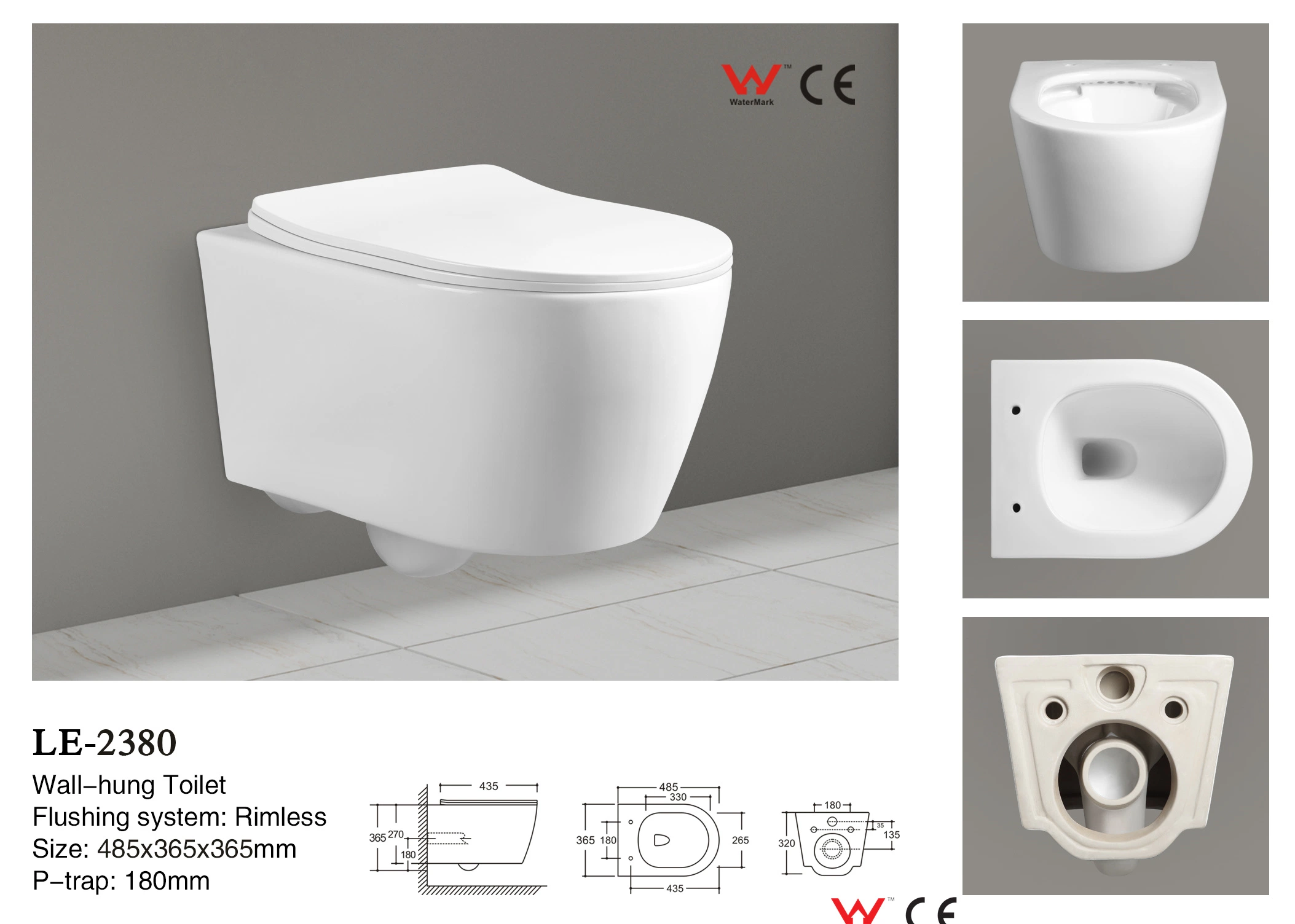 Design em cerâmica, sanitários pretos coloridos Rimless tornado Flush Wall Hung WC 2353-Oi